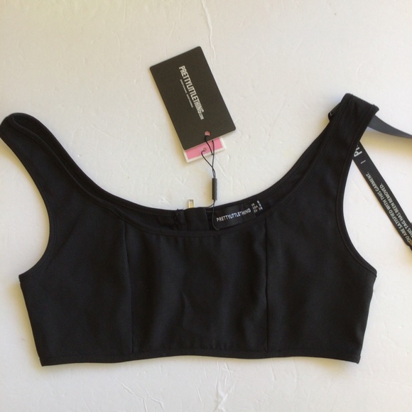 PRETTY LITTLE THING BLACK ZIP BACK CROP TOP NWT SIZE 2 - Picture 4 of 13